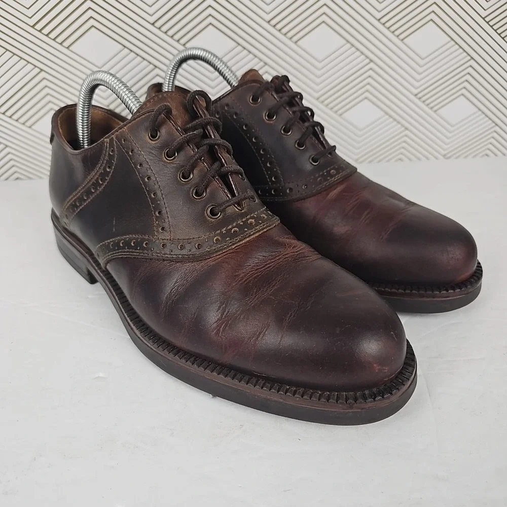 Johnston & Murphy Passport Men's 8M Shoes Saddle Oxford Brown Leather Italy Made